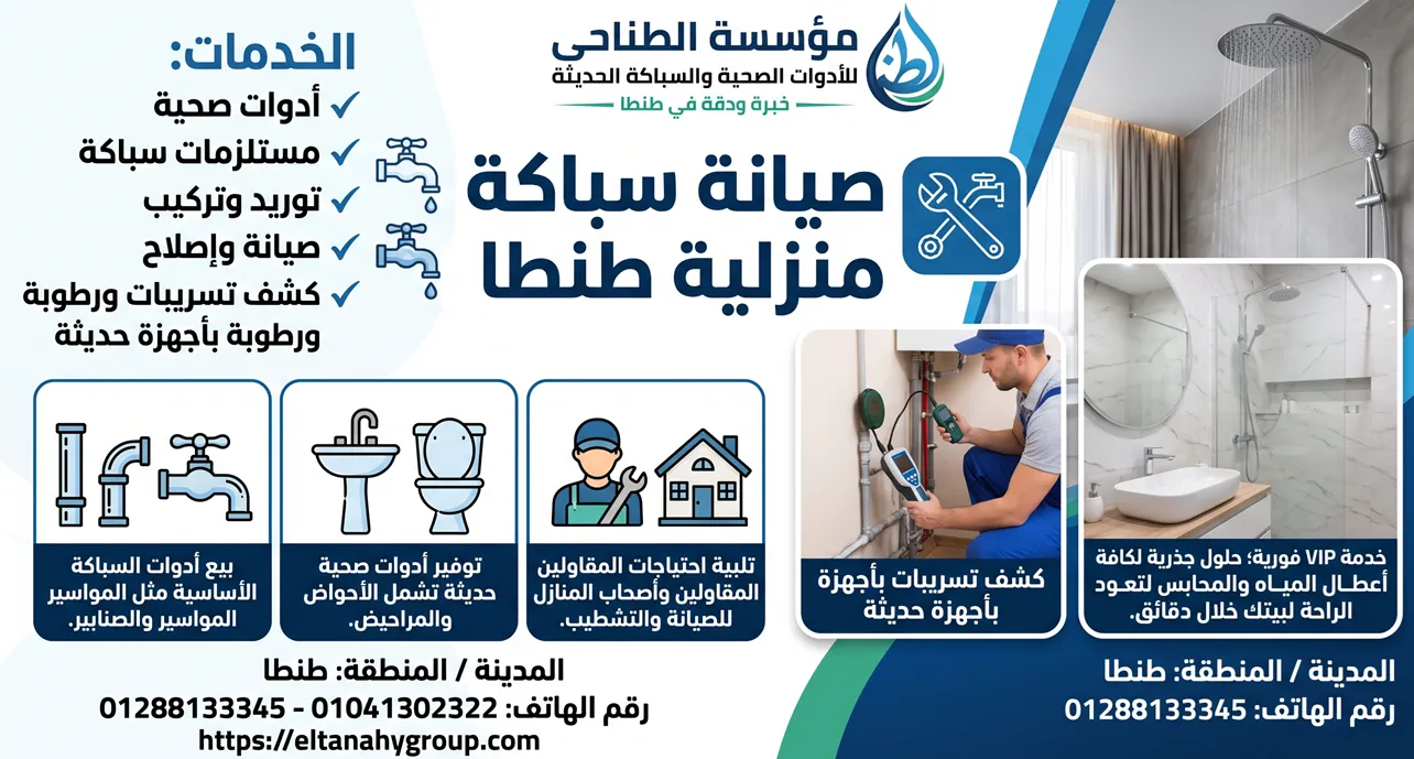 صيانة سباكة منزلية طنطا باحترافية عالية مع كشف التسريبات
